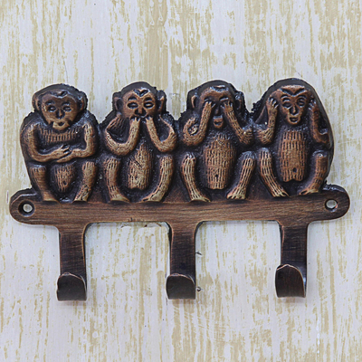Porta llavero de latón - Llavero de latón con forma de mono hecho a mano en la India