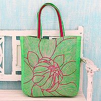 Bolso bandolera de algodón - Bolso bandolera artesanal de algodón bordado verde