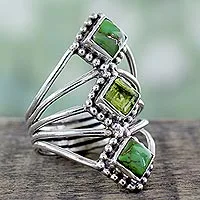 Anillo de cóctel de peridoto y turquesa reconstituida - Anillo de cóctel hecho a mano con peridoto y turquesa reconstituida