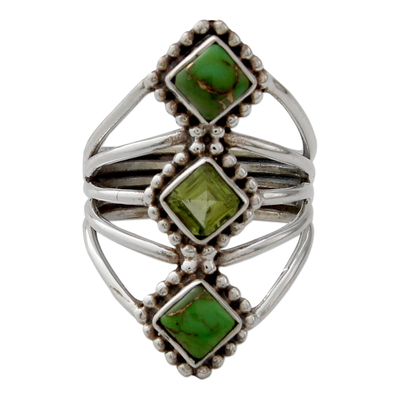 Peridot and reconstituted turquoise cocktail ring, 'Forest Allure' - Handmade Peridot and Reconstituted Turquoise Cocktail Ring