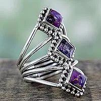 Amethyst-Cocktailring, „Purple Allure“ – handgemachter Cocktailring aus Amethyst und rekonstituiertem Türkis