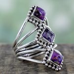 Amethyst cocktail ring, 'Purple Allure' - Amethyst and Reconstituted Turquoise Handmade Cocktail Ring