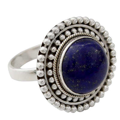 Lapis lazuli cocktail ring, 'Royal Sunset' - Artisan Crafted Lapis Lazuli and Sterling Silver Ring