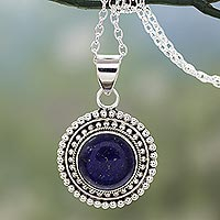 Lapis lazuli pendant necklace, 'Royal Sunset' - Artisan Crafted Lapis Lazuli and Sterling Silver Necklace