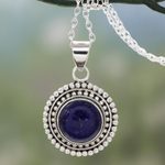 Lapis lazuli pendant necklace, 'Royal Sunset' - Artisan Crafted Lapis Lazuli and Sterling Silver Necklace