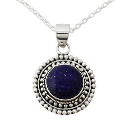 Lapis lazuli pendant necklace, 'Royal Sunset' - Artisan Crafted Lapis Lazuli and Sterling Silver Necklace