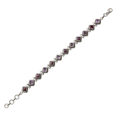 Amethyst tennis bracelet, 'Bollywood Lilac' - India Sterling Silver Tennis Bracelet Amethyst and Turquoise