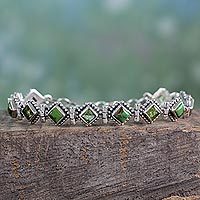 Pulsera de tenis de peridoto, 'Bosque de Bollywood' - India Pulsera de tenis de plata de ley con turquesa y peridoto