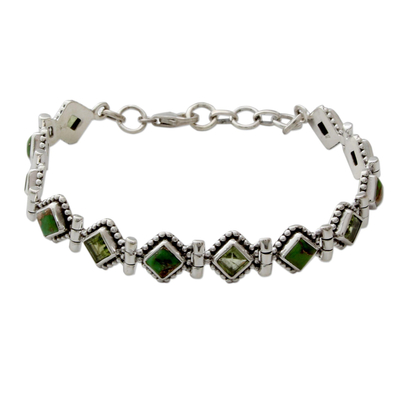 Peridot tennis bracelet, 'Bollywood Forest' - India Sterling Silver Tennis Bracelet Turquoise and Peridot