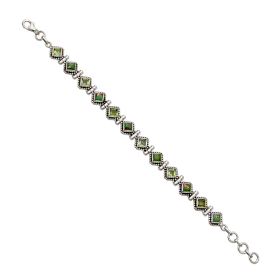 Peridot tennis bracelet, 'Bollywood Forest' - India Sterling Silver Tennis Bracelet Turquoise and Peridot