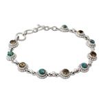 Citrine link bracelet, 'Petite Flowers' - Indian Sterling Silver Jewelry with Citrine and Turquoise