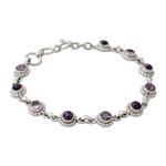 Amethyst link bracelet, 'Petite Flowers' - Amethyst Sterling Silver and Composite Turquoise Bracelet