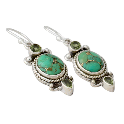 Peridot dangle earrings, 'Resplendent in Green' - Green Gemstone Earrings in Sterling Silver from India