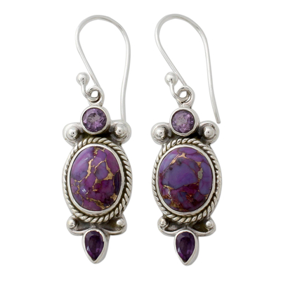 Amethyst dangle earrings, 'Resplendent in Purple' - Indian Amethyst Dangle Earrings in Sterling Silver Settings