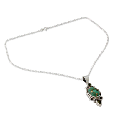 Pendant Necklace with Peridot and Composite Turquoise