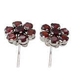 Garnet button earrings, 'Romantic Blossom' - Artisan Crafted Floral Button Earrings with Garnet
