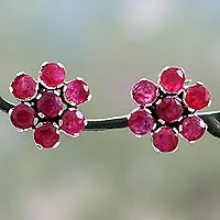 Agate button earrings, Magenta Blossom