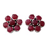 Agate button earrings, 'Magenta Blossom' - Handmade Agate and Sterling Silver Floral Button Earrings