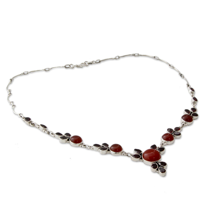 Hand Crafted Carnelian and Garnet Sterling Silver Necklace - Rosy ...
