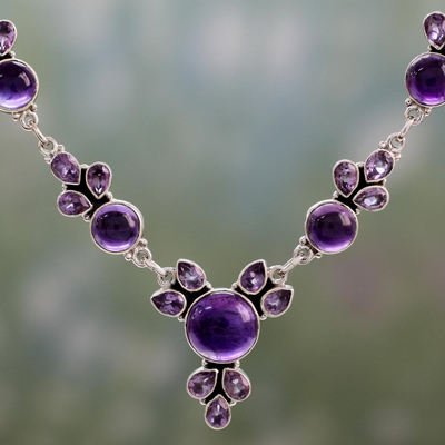 Amethyst pendant necklace, 'Purple Lilacs' - Hand Crafted Amethyst and Sterling Silver Pendant Necklace