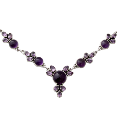 Amethyst pendant necklace, 'Purple Lilacs' - Hand Crafted Amethyst and Sterling Silver Pendant Necklace