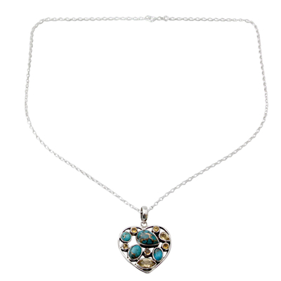 Citrine pendant necklace, 'Golden Jaipuri Heart' - Handmade Citrine and Sterling Silver Heart Pendant Necklace