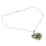 Peridot pendant necklace, 'Green Jaipuri Heart' - Handmade Peridot and Sterling Silver Green Heart Necklace