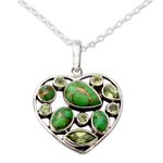 Peridot pendant necklace, 'Green Jaipuri Heart' - Handmade Peridot and Sterling Silver Green Heart Necklace