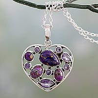 Amethyst pendant necklace, 'Lilac Jaipuri Heart'