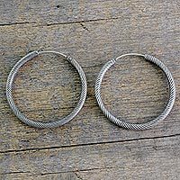 Sterling silver hoop earrings, 'Timeless Twist' - Indian Twist Design Sterling Silver Endless Hoop Earrings