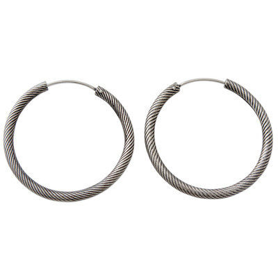 Sterling silver hoop earrings, 'Timeless Twist' - Indian Twist Design Sterling Silver Endless Hoop Earrings