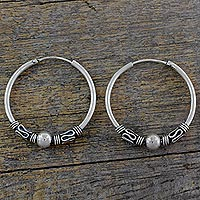 Sterling silver hoop earrings, 'Mughal Memories' - Fair Trade 1.3 Inch Sterling Silver Endless Hoop Earrings