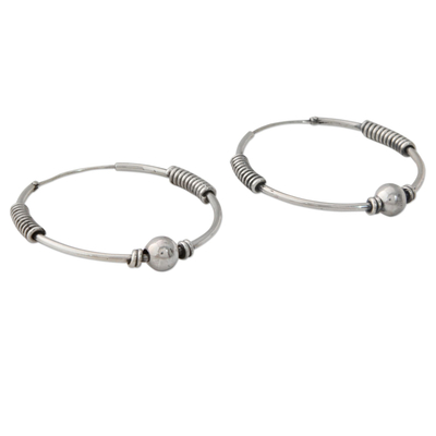 Sterling silver hoop earrings, 'High Wire' - Artisan Crafted Sterling Silver Endless Hoop Earrings