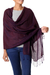Silk and wool shawl, 'Rich Burgundy' - Artisan Crafted Wool and Silk Shawl with Fringe from India (image 2b) thumbail