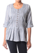 Cotton blouse, 'Dancing Bubbles in Grey' - Artisan Crafted 100% Cotton Blouse in Grey and White (image 2a) thumbail