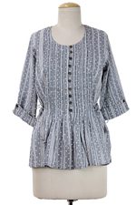 Cotton blouse, 'Dancing Bubbles in Grey' - Artisan Crafted 100% Cotton Blouse in Grey and White