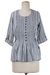 Cotton blouse, 'Dancing Bubbles in Grey' - Artisan Crafted 100% Cotton Blouse in Grey and White (image 2d) thumbail