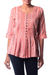 Cotton blouse, 'Dancing Bubbles in Peach' - Hand Crafted 100% Cotton Blouse in Peach and White (image 2a) thumbail