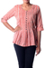 Cotton blouse, 'Dancing Bubbles in Peach' - Hand Crafted 100% Cotton Blouse in Peach and White (image 2b) thumbail