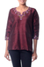 Silk tunic, 'Classy Wine' - Artisan Crafted Embroidered 100% Silk Tunic (image 2a) thumbail