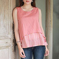 Blusa de algodón, 'Peachy Trend' - Blusa de melocotón 100% algodón artesanal de la India