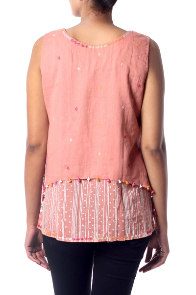 Blusa de algodón - Blusa melocotón 100% algodón artesanal de la India