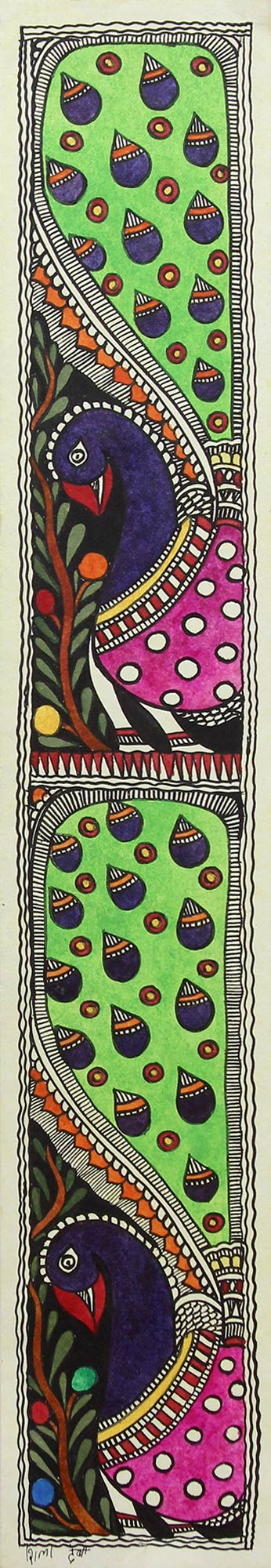 Traditional Peacocks Madhubani Painting on Handmade Paper