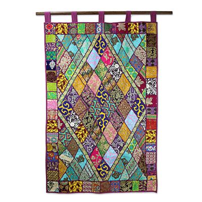 Cotton applique wall hanging, 'Diamonds of Gujarat' - Diamond Motif Gujrati Style Cotton Applique Wall Hanging