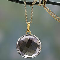 Gold vermeil smoky quartz pendant necklace, 'Ecstasy in the Mist' - Indian Smoky Quartz Necklace Handcrafted in 18k Gold Vermeil