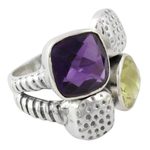 Amethyst and lemon quartz cocktail ring, 'Sparkling Temptation' - Handmade Amethyst and Lemon Quartz Sterling Silver Ring