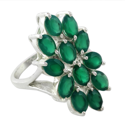 Onyx-Cocktailring, „Lyrical Green“ – handgefertigter Ring aus grünem Onyx und Sterlingsilber