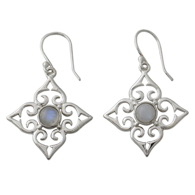Rainbow moonstone dangle earrings, 'Four Seasons' - Sterling Silver Fair Trade Earrings with Rainbow Moonstone