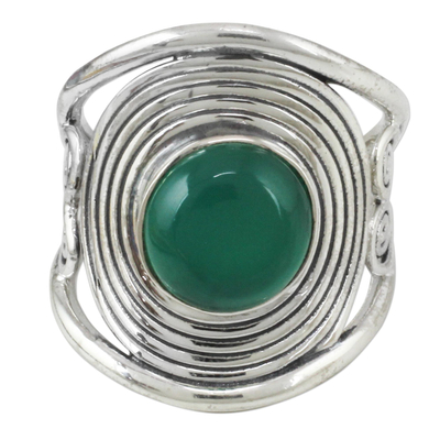 Sterling Silver Cocktail Ring from India with Green Onyx