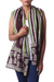 Batik cotton shawl, 'Espresso Paisley' - Batik Paisley Cotton Shawl in Green and Espresso from India